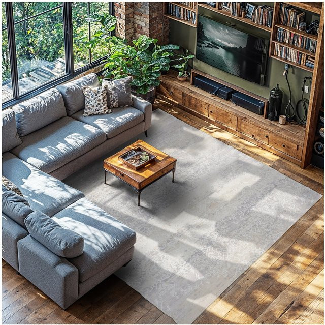 tectake Vintage Designer Teppich Dalia in Beige mit verwaschenem Muster, pflegeleichter Kurzflor und rutschfester Unterseite, B/T: 340 x 240 cm - Bild 1