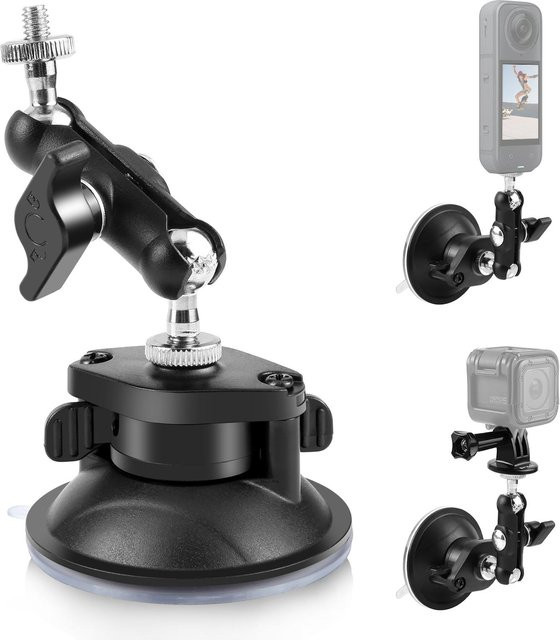 PULUZ Magische Arm Saugnapf Halterung für Insta360 X4 X3, GoPro und DJI Osmo Action 4, Schwarz - Bild 1