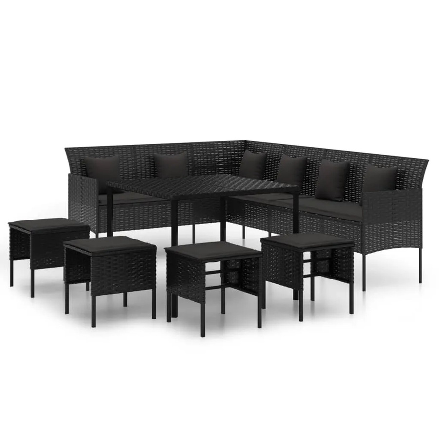 vidaXL 6-teilige Garten-Essgruppe aus Poly-Rattan mit Kissen in Schwarz - Bild 2