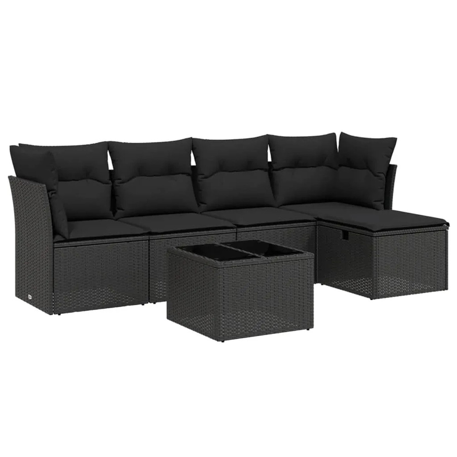 vidaXL 6-tlg Garten-Sofagarnitur in L-Form aus schwarzem PE-Rattan mit Kissen und pulverbeschichtetem Stahlgestell - Bild 2
