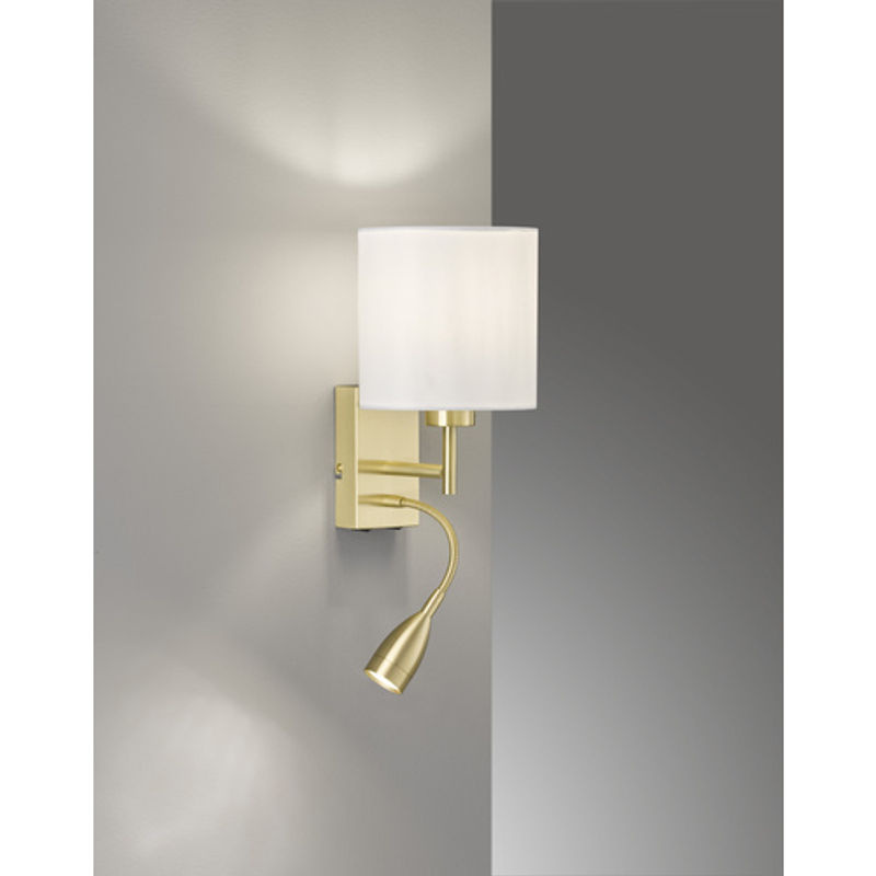 Fischer & Honsel Wandleuchte Dreamer 2-flammig Messing und Beige aus Metall und Leinen mit E27 Fassung - Bild 2