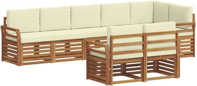 vidaXL Sofagarnitur 8-teilig aus Massivholz Akazie in Natur und Creme mit L-Form und Polsterkissen - Bild 1