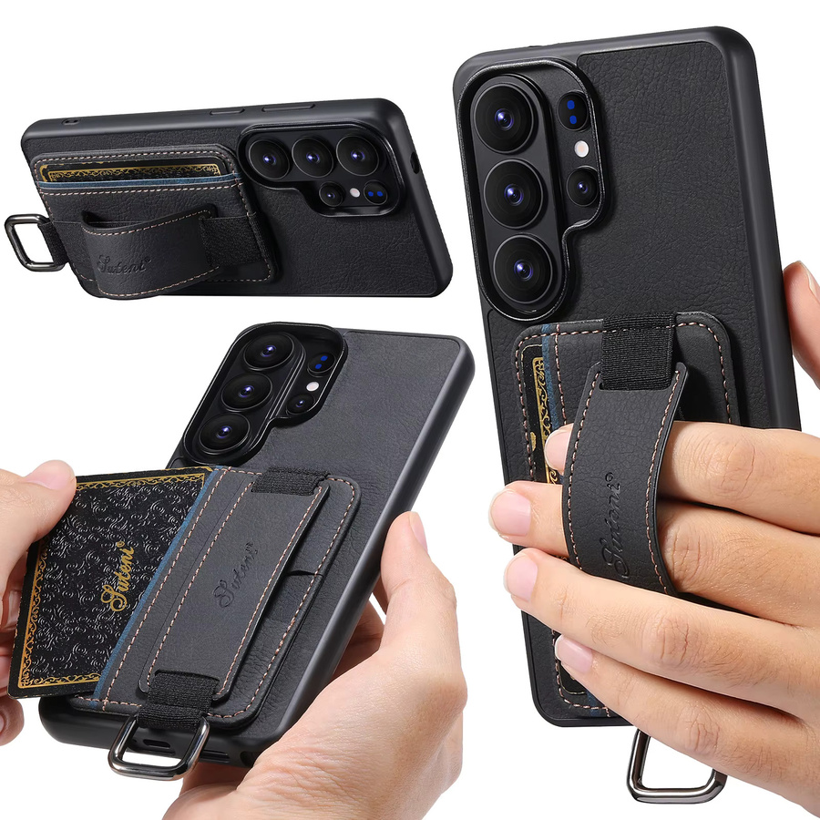 Samsung Kunstleder Handyhülle mit Kickstand, Handschlaufe und Brieftaschenfunktion in Schwarz für Galaxy S26 Ultra S25 Plus S24 S23 S22 Note20 Ultra - Bild 2
