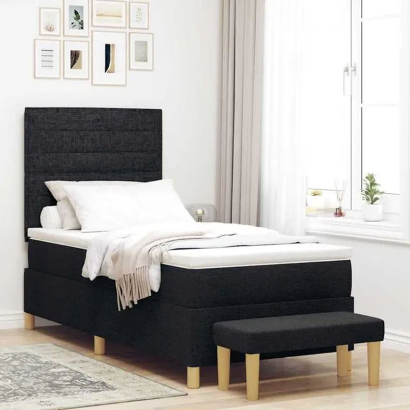 vidaXL Boxspringbett mit Matratze und Bank in Schwarz aus Stoff und Holzwerkstoff, B/T: 100 x 200 cm - Bild 1