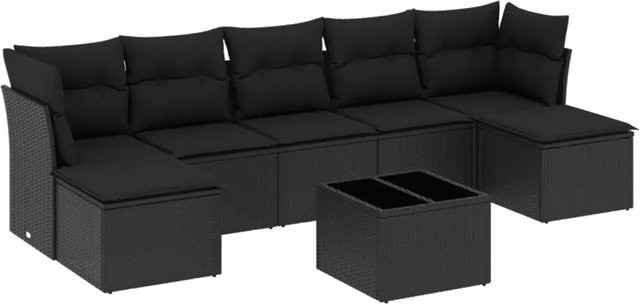 vidaXL 8-tlg Garten-Sofagarnitur mit Kissen aus Poly-Rattan in Schwarz - Bild 1