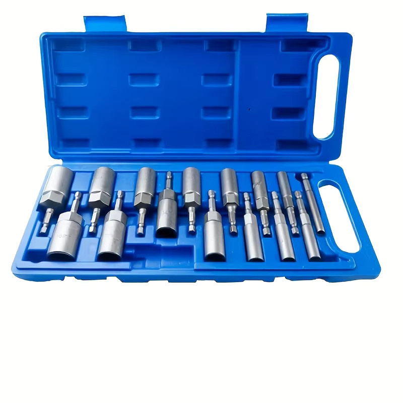 Steckschlüsselkopf Set mit 80 mm Sechskant-Verlängerung für Elektroschlüssel und Bohrmaschinen in Blau und Silber - Bild 2