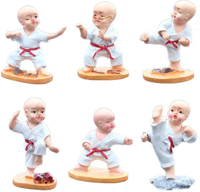 6er Set Shaolin Kung Fu kleiner Mönch als kreative Dekoration für Schreibtisch und Auto, Multicolor, aus Harz - Bild 1
