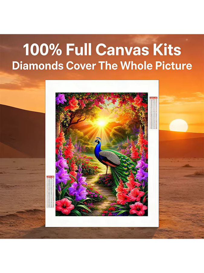 AZQSD DIY Diamantmalerei Set für Erwachsene mit Pfau und Blumen im Sonnenuntergang, Multicolour, B/H: 30 x 20 cm - Bild 4
