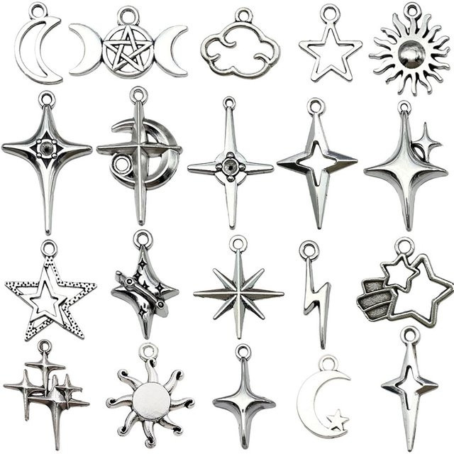 Kreuzförmiger ausgehöhlter Sternanhänger, Legierung, Silber, Unisex - Bild 1