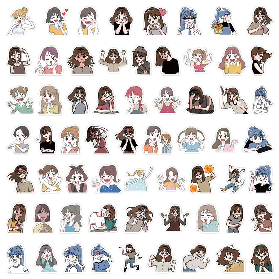 62er Set süße Mädchen Aufkleber in Multicolour für Handyhüllen, Notebook und Helme von BulingBulingStickers Store - Bild 3