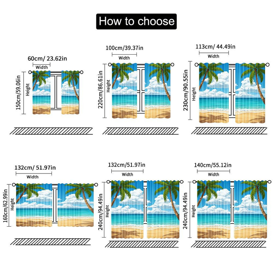 Set aus 2 transparenten Voile-Vorhängen mit Hawaii Strand und Ozean Digitaldruck aus Polyester, B: 100 cm, H: 70 cm - Bild 3