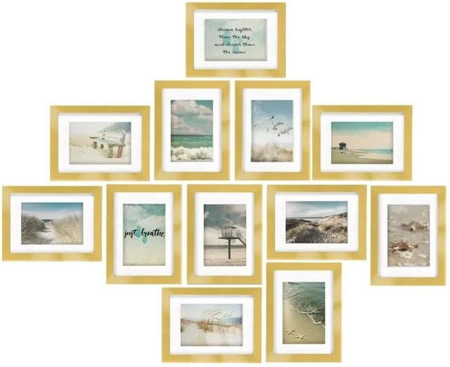 Bomoe Ocean Bilderrahmen Set aus MDF in Gold, 12-teilig, B: 13 cm x H: 18 cm - Bild 1