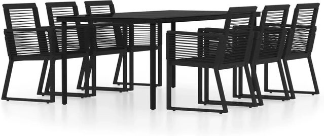vidaXL 7-teilige Garten-Essgruppe in Schwarz aus Stahl, Glas und PVC-Rattan - Bild 1