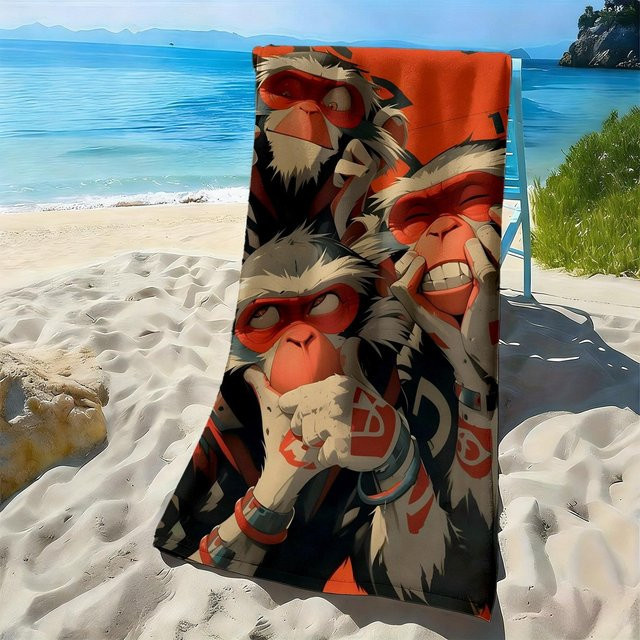 Hochsaugfähiges Strandtuch aus Polyester-Mikrofaser im Cartoon-Affen-Stil, Farbe: Multicolour, Breite: 30 cm, Höhe: 60 cm - Bild 1