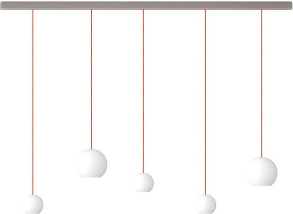KOMOT KOS Quinto SL LED-Pendelleuchte mit Schiene, Farbe Nickel matt und Orange, mundgeblasenes Opalglas, Tunable White 2200K - 4200K, Länge: 200 cm