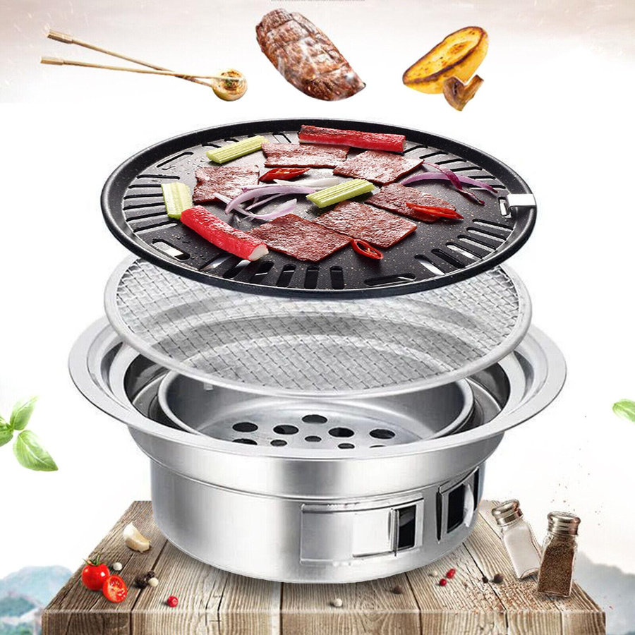 Bymaocar Tragbarer BBQ-Grill im Koreanischen Stil für Camping und Outdoor, Silber, B/T/H: 40 x 23,5 x 13,5 cm - Bild 3