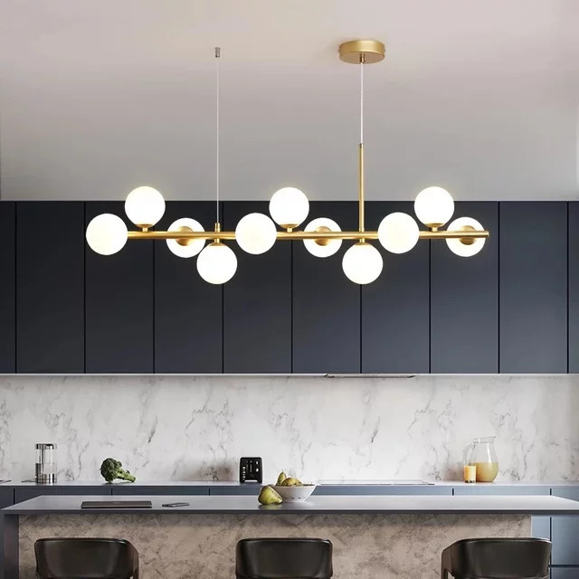 Modern LED Glas Kugel Anhängerleuchte Magic Bean in Grau und Schwarz für Küche, Wohnzimmer und Esszimmer, B/T/H: 24 x 24 x 65 cm - Bild 1