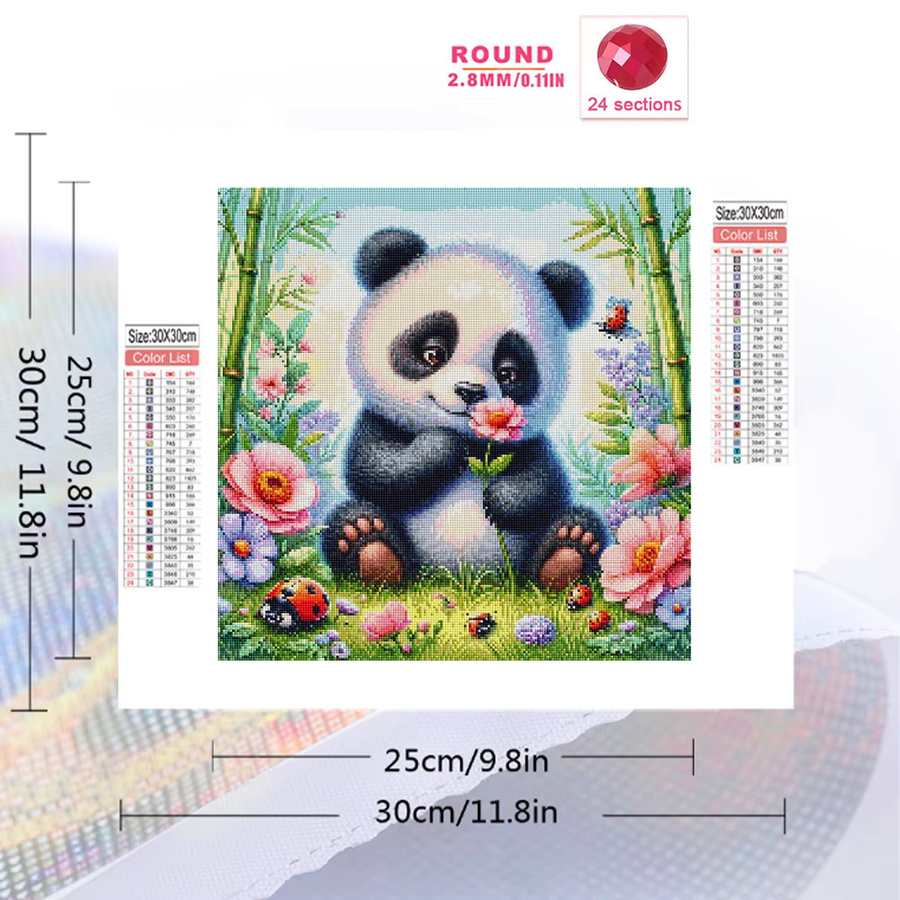 Evershine Diamant-Malerei Panda-Bild mit Mosaik-Blumen und Strass-Steinen, Multicolor, B/H: 20 x 20 cm - Bild 2