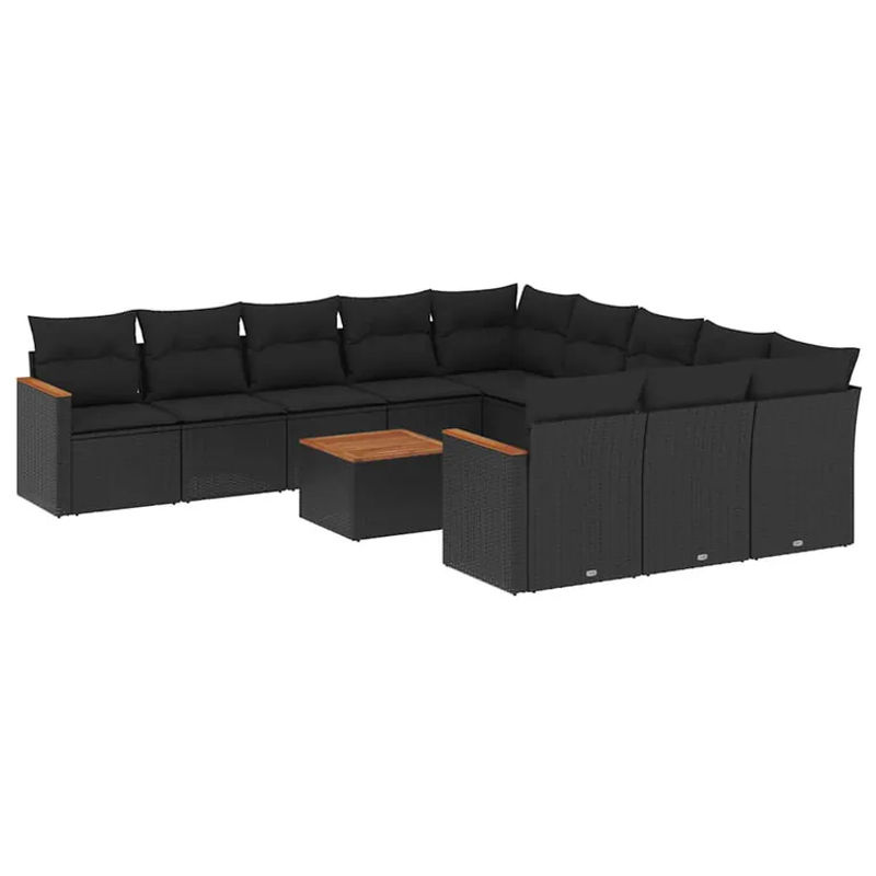 vidaXL 12-teilige Garten-Sofagarnitur in L-Form aus schwarzem Poly-Rattan mit UV-beständigen Kissen und pulverbeschichtetem Stahlgestell - Bild 5