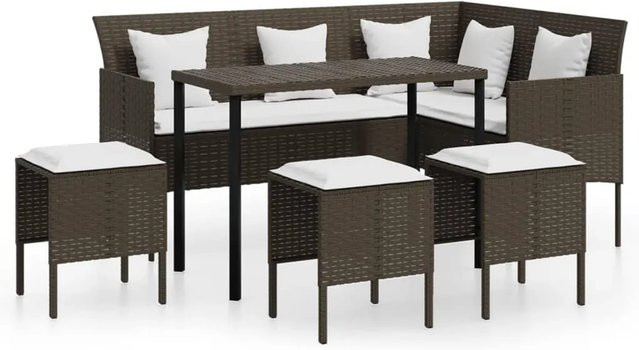 vidaXL 5-tlg Sofagarnitur in L-Form aus Poly-Rattan in Braun mit Kissen und Metallgestell - Bild 1