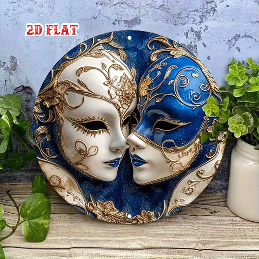 HELLOYOUNG Rundes Aluminiumschild im Venice-Design in Blau und Gold, Wanddekoration Durchmesser: 20 cm - Bild 4