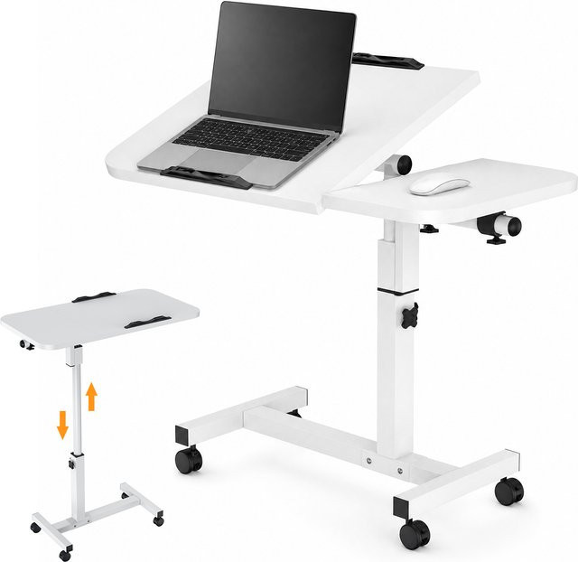 HGTUGO Mobiler Laptop-Schreibtisch in Weiß, höhenverstellbarer und neigbarer Computertisch mit Rollen und Anti-Rutsch-Stopper für Home-Office und Schlafzimmer - Bild 1