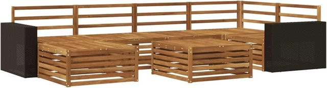 vidaXL Outdoor-Sofagarnitur aus Akazienholz in Braun, 7-teiliges L-Shape Set mit Tisch und Fußablage im Latten-Design - Bild 1
