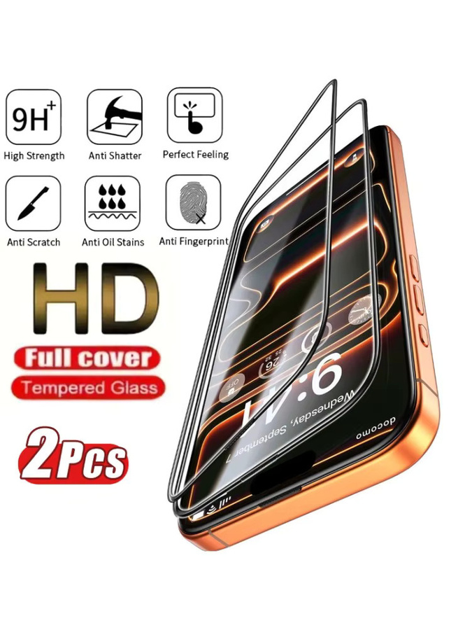 2 Stück Panzerglas mit schwarzem Rand für Apple iPhone 17 16 15 14 13 12 11 Pro Max Mini XR XS in Transparent/Schwarz - Bild 6