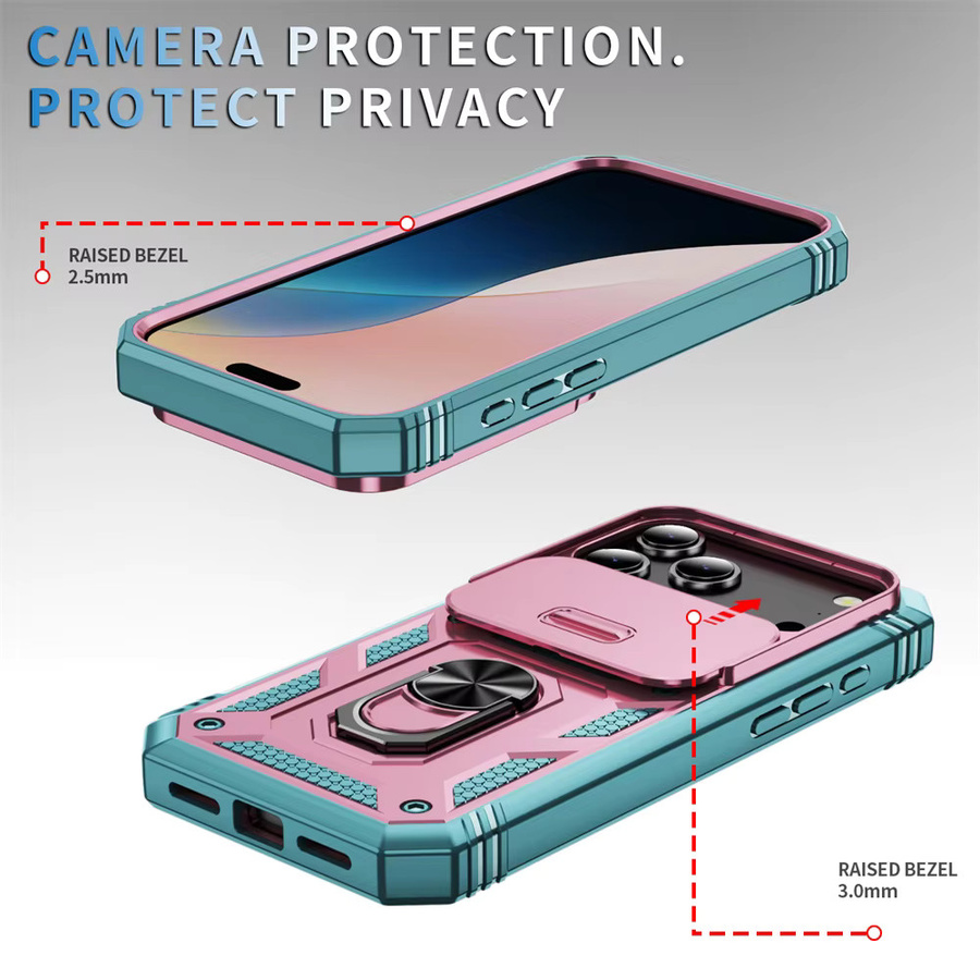 SZMUGUA Handyhülle mit 360-Grad-Ringhalterung und Schiebekamera-Schutz für iPhone 17 Air 16 16E 15 14 Plus 13 12 11 XS X XR Pro Max in Pink und Grün - Bild 6