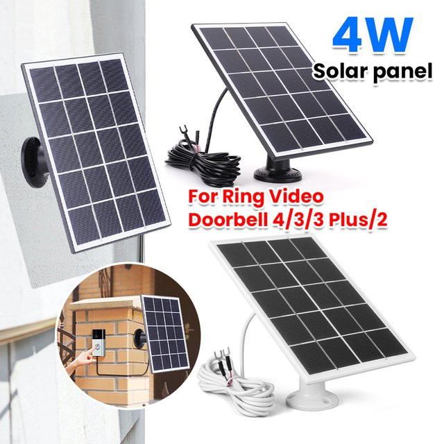 Ring Solarpanel 4W für Ring Video Doorbell 4, 3, 3 Plus und 2, IP65 wasserdichtes Solarladegerät mit 360 Grad verstellbarer Wandhalterung in Schwarz - Bild 1