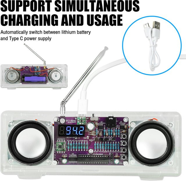 Gaqqee DIY-Elektronik-Bausatz FM-Radio mit Digitalanzeige und USB-C-Anschluss (87,5 MHz–108 MHz) - Bild 1