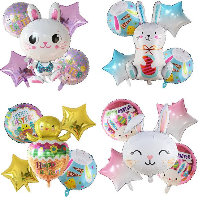 5er Set YAYB Cartoon Kaninchen Folienballons für Ostern und Kindergeburtstage, Mehrfarbig - Bild 1