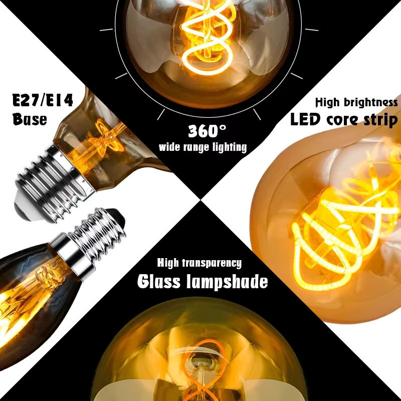LARZI LED Retro Vintage Glühlampe Spirale Filament Globe, E14, 4W, 2200K Warmweiß, dimmbar, transparentes Glas - Bild 2