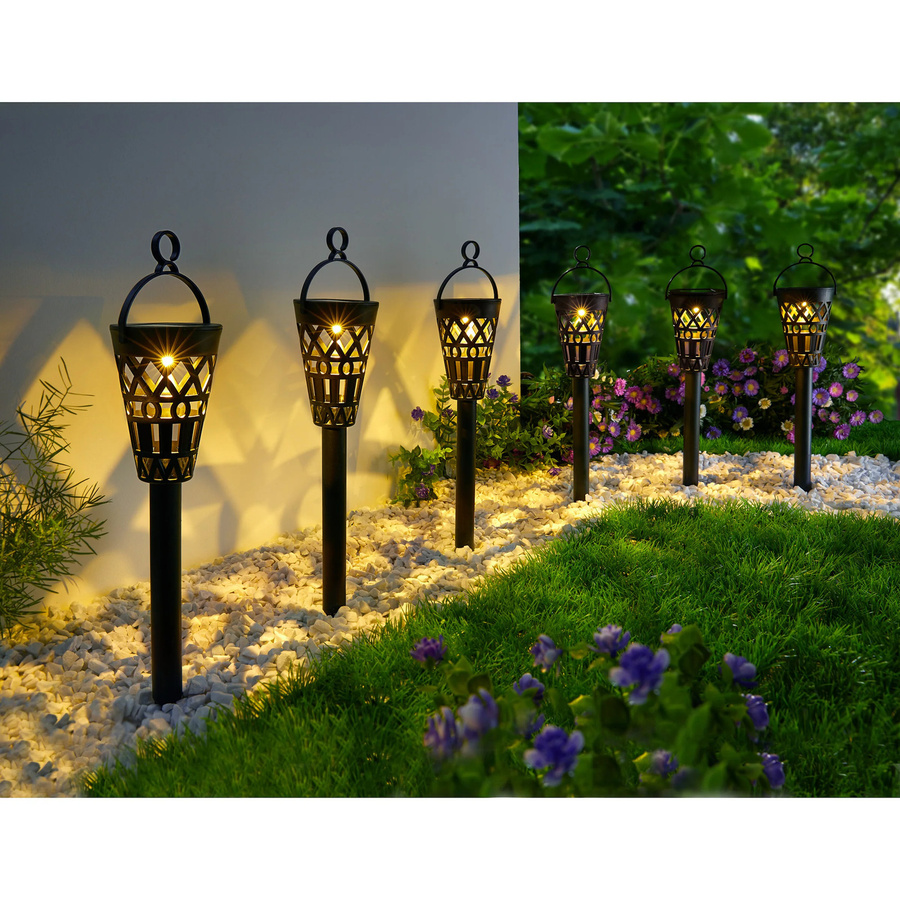 6er Set Viva Domo Solar-LED-Laternen im marokkanischen Stil, Schwarz, Warmweiß - Bild 3
