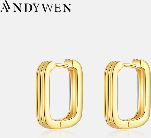 Andywen Ohrring, 925 Sterling Silber, Gold, quadratische Reifen, Damen - Bild 1