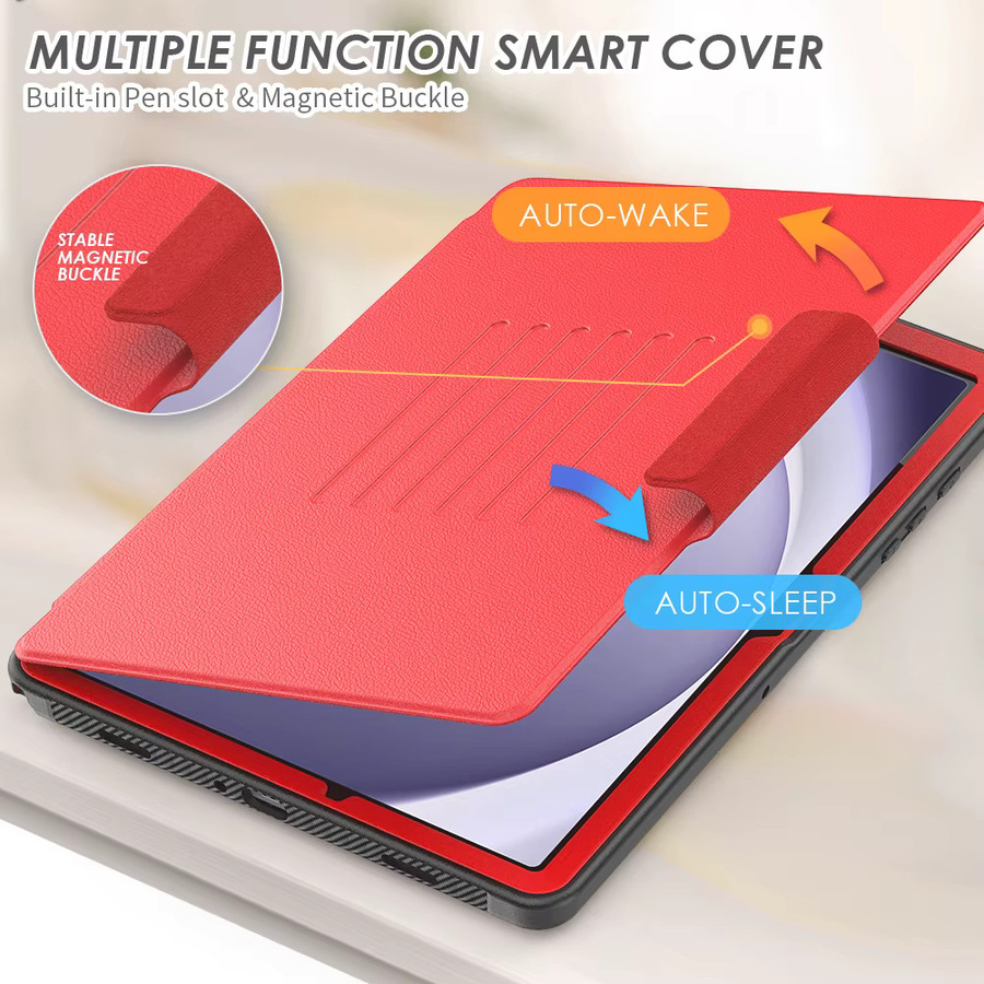 Magnetische Leder Flip Case Smart Cover für Samsung Galaxy Tab A9 Plus 11 Zoll 2023 in Rot - Bild 2