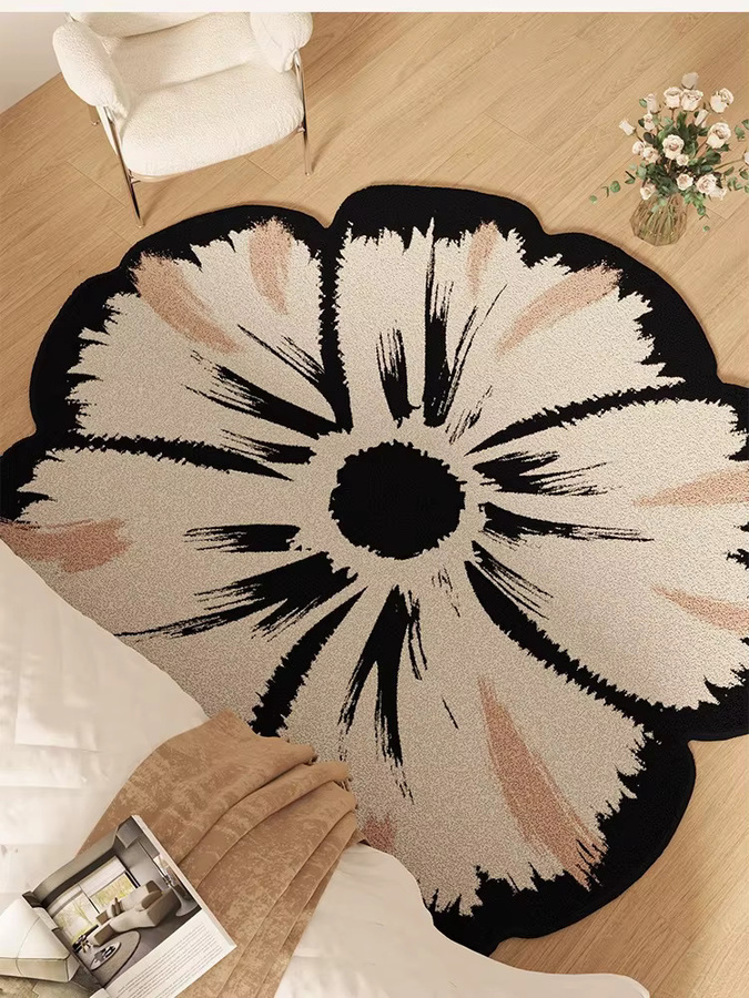 VIKAMA Runder Teppich in Beige und Multicolour mit floralem Design, Durchmesser: 60 cm - Bild 1