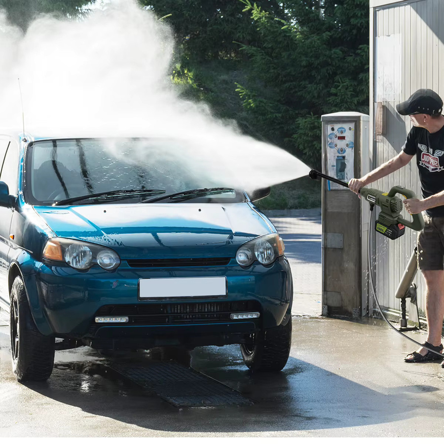 Gisam 6-in-1 Bürstenlose Elektrische Hochdruck-Autowaschpistole mit 200 Bar und 3 Gängen, Kabellose Waschsprühpistole für Makita 18V Akku, Farbe: Grün - Bild 5