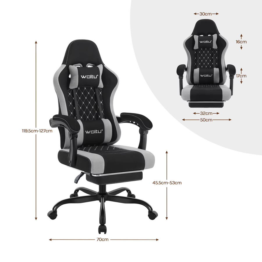 WOLTU Gaming-Stuhl ergonomisch mit Massagefunktion, Fußstütze und verstellbarer Kopfstütze, drehbarer Bürostuhl aus Kunstleder in Schwarz oder Pink - Bild 3