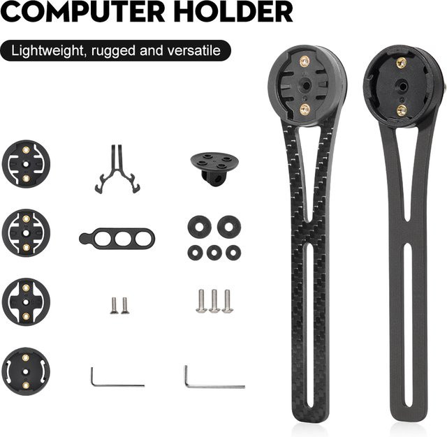 TOSEEK Carbon-Fahrradcomputer-Halterung mit UD-Textur in Schwarz für Wahoo, Garmin, Giant und Bryton inklusive Licht- und Kamerahalterung - Bild 1