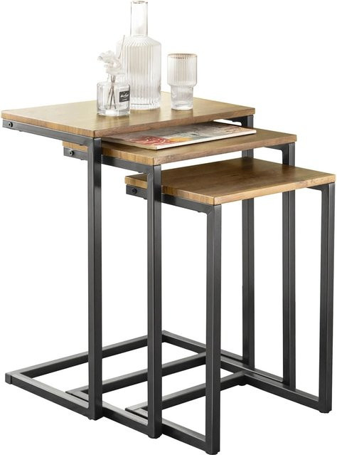 SoBuy 3er Set Beistelltische FBT102-F in Braun mit MDF und Metall für Wohnzimmer und Lounge-Bereich - Bild 1