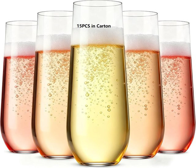 15 Stück Champagnerflöten aus transparentem Kunststoff, 9 Unzen, BPA-frei und recycelbar - Bild 1