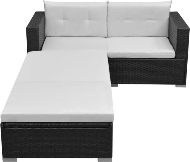 vidaXL 3-tlg Garten-Lounge-Set L-Form aus Poly Rattan und Metall in Schwarz mit Auflagen und abnehmbaren Bezügen - Bild 1