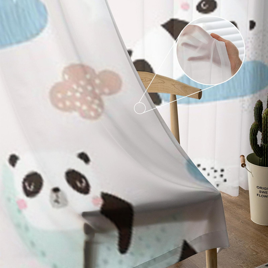 Super Six Transparenter Chiffon-Vorhang mit Panda-Motiv, Mond und Regenbogen für Kinderzimmer und Wohnzimmer, Breite: 135 cm, Höhe: 114 cm - Bild 2