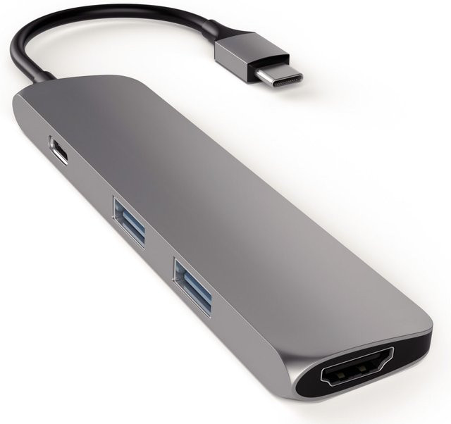 Satechi Slim USB-C auf HDMI und USB-A Adapter in Space Gray mit 4K UHD Unterstützung - Bild 1
