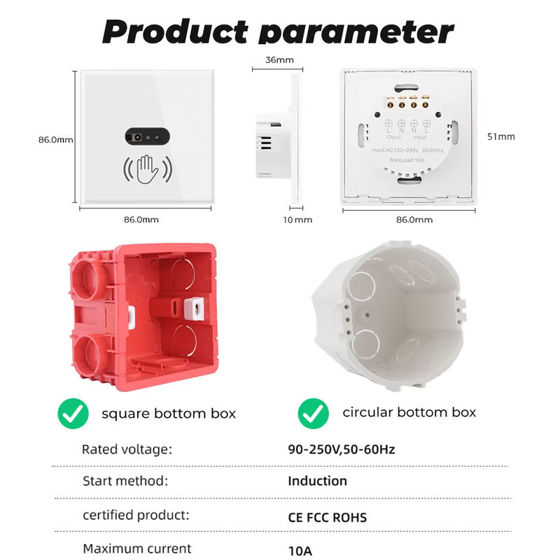 SMATRUL Wand-Smart-Lichtschalter mit Infrarot-IR-Sensor und transparentem Glasschirm in Weiß - Bild 6