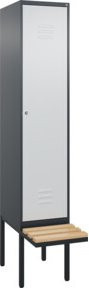 C+P Spind Classic PLUS Garderobenschrank mit Sitzbank, 1 Abteil, B/T/H: 212,0 x 40,0 x 81,5 cm, Farbe: Grau, mit Zylinderschloss und 4 Garderobenhaken - Bild 1