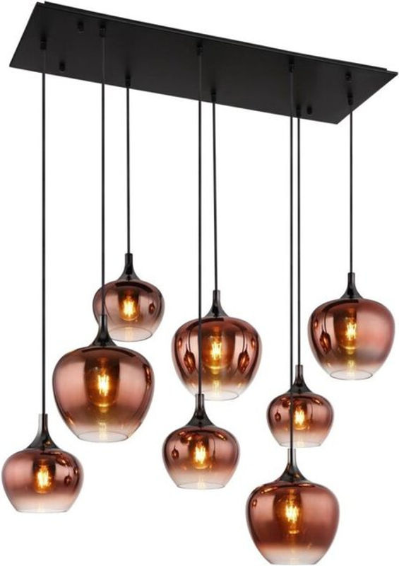 GLOBO Pendelleuchte modern in Schwarz und Kupfer mit transparentem Glas, B/H/T: 45 x 120 x 105 cm, E27, 8 Fassungen - Bild 2
