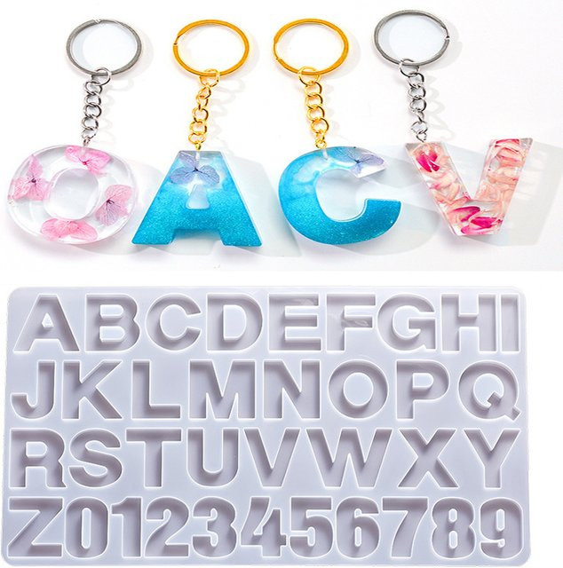 LENNIK Silikonform für Epoxidharz zur Herstellung von Buchstaben und Zahlen für DIY Schmuck wie Anhänger und Ohrringe in Multicolour und Silber - Bild 1