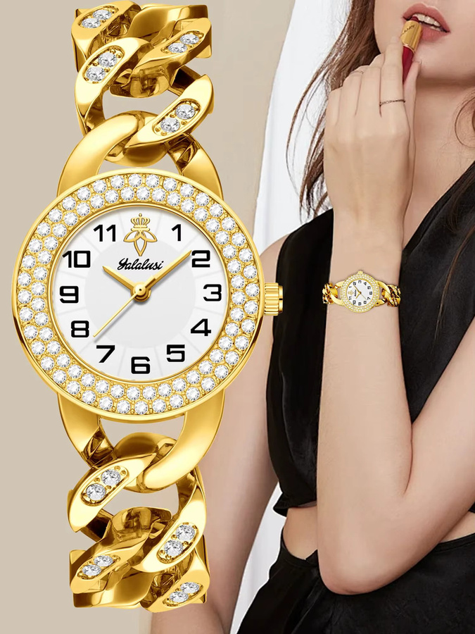 YaLaLuSi Armbanduhr, Quarz, Gold, Rund, Textil, Damen - Bild 5